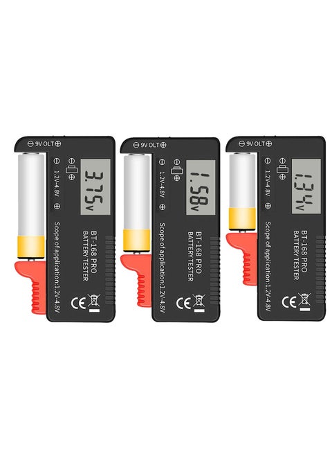 Battery Tester, 168PRO Digital LCD Battery Tester, 3 PCS Digital Battery Capacity Tester, for AA AAA C D 1.5V 3.7V 1.2~4.8V 9V Button Cell Batteries