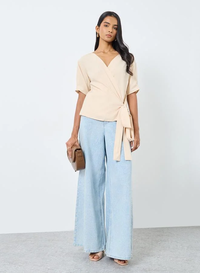Take Two Take Two Solid V-Neck Wrap Top