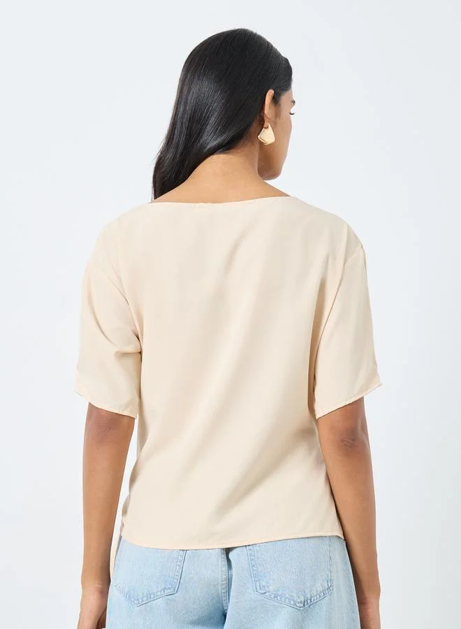 Take Two Take Two Solid V-Neck Wrap Top