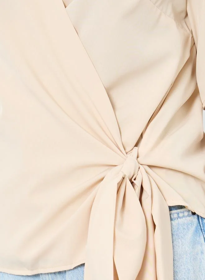Take Two Take Two Solid V-Neck Wrap Top