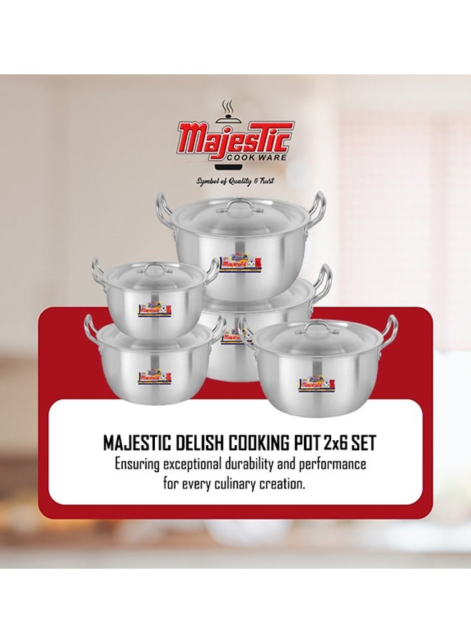 ماجيستك ميتال تشطيب ديليش قدر طهي 5 قطع 2 × 6 مقاس 20 سم 23 سم 26 سم 28 سم 30 سم مع اغطية فولاذية ومقابض متينة - Image 4