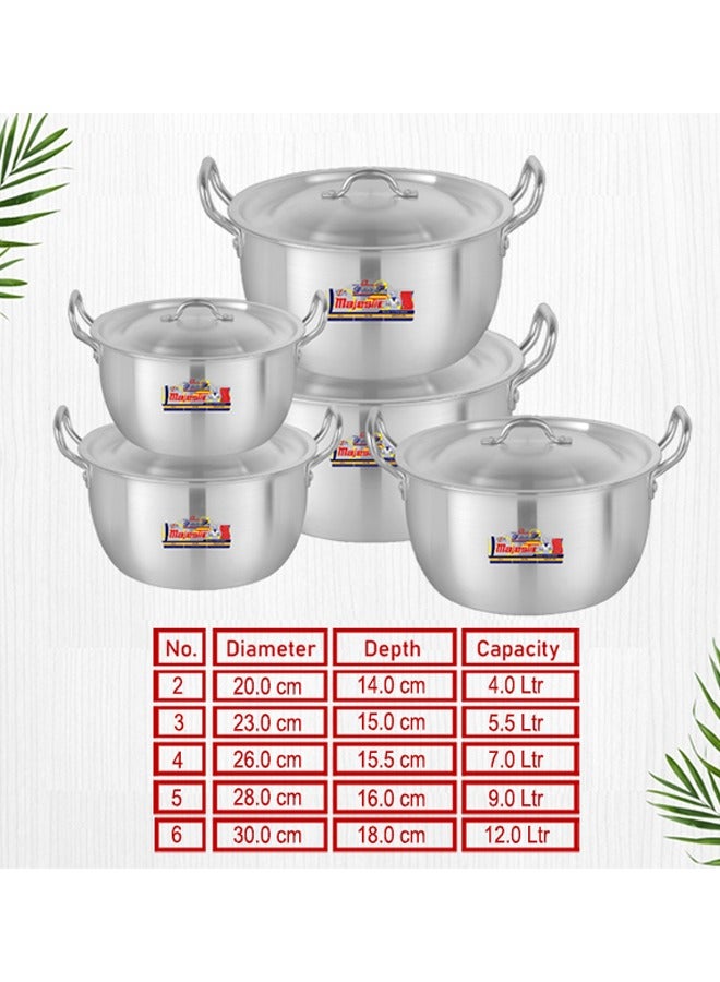 ماجيستك ميتال تشطيب ديليش قدر طهي 5 قطع 2 × 6 مقاس 20 سم 23 سم 26 سم 28 سم 30 سم مع اغطية فولاذية ومقابض متينة - Image 5