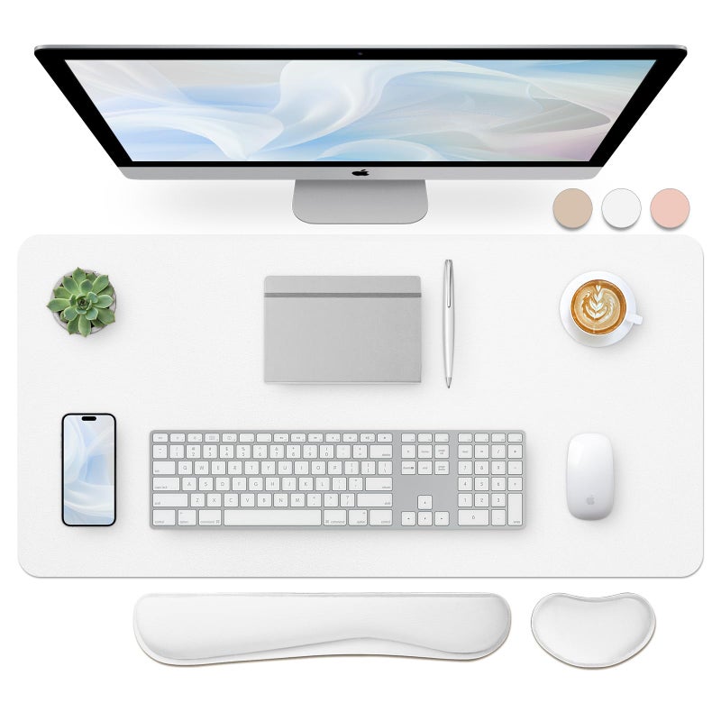 Bloss Leather Desk Pad and Keyboard Wrist Rest Large Mouse Pad Keyboard PadMouse Wrist Support NonSlip Desk Mat Protector for Office Home315157 InchesWhite - Image 2