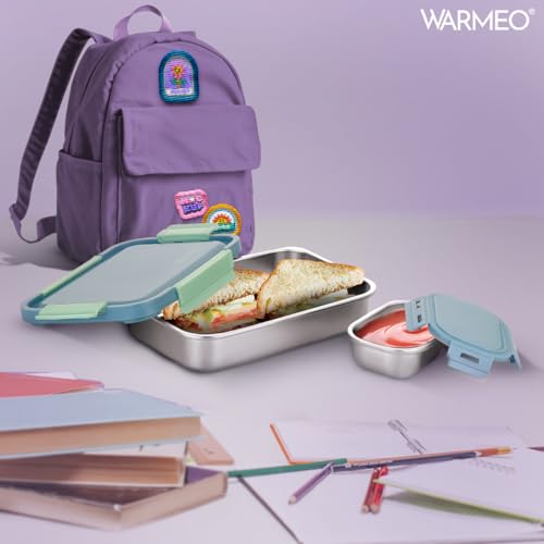WARMEO Carnival Stainless Steel Airtight Leak-Proof Lunch Box, Light Weight, Easy to Clean, Perfect for Office, School, Picnic & Travelling, Set of 2 (1000ml+150ml) Blue & Mint - Image 2