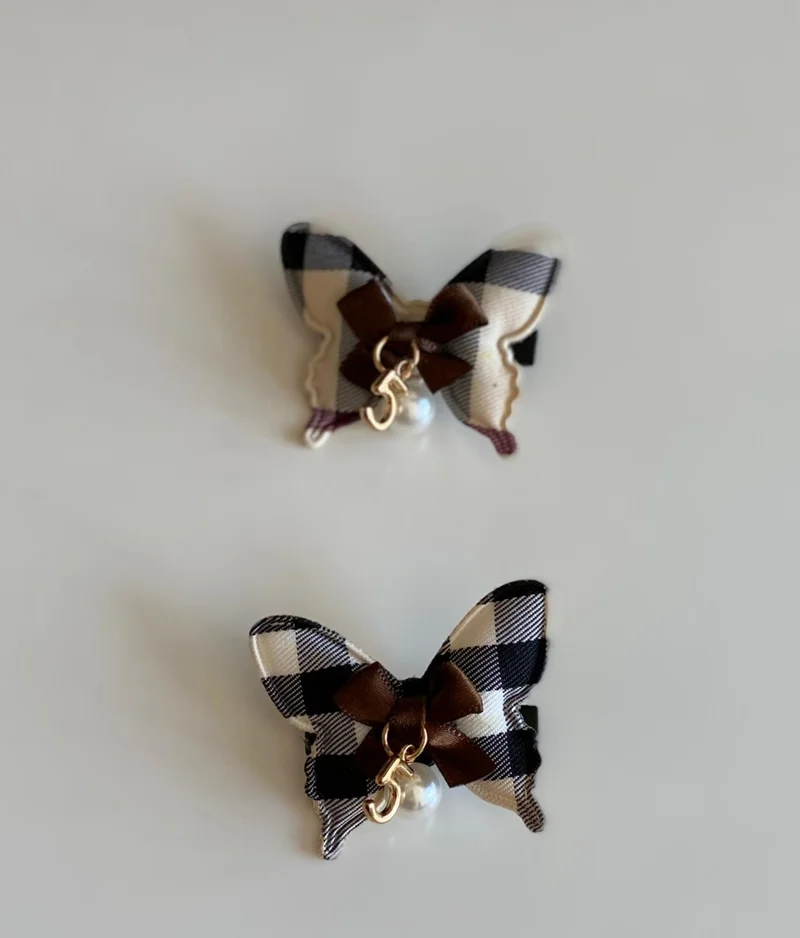 Queen Aksesuar Queen Accessory Trend Fashion Luxury 2 Piece Mini Plaid Pearl Stone Bow Clasp Clasp Set Butterfly