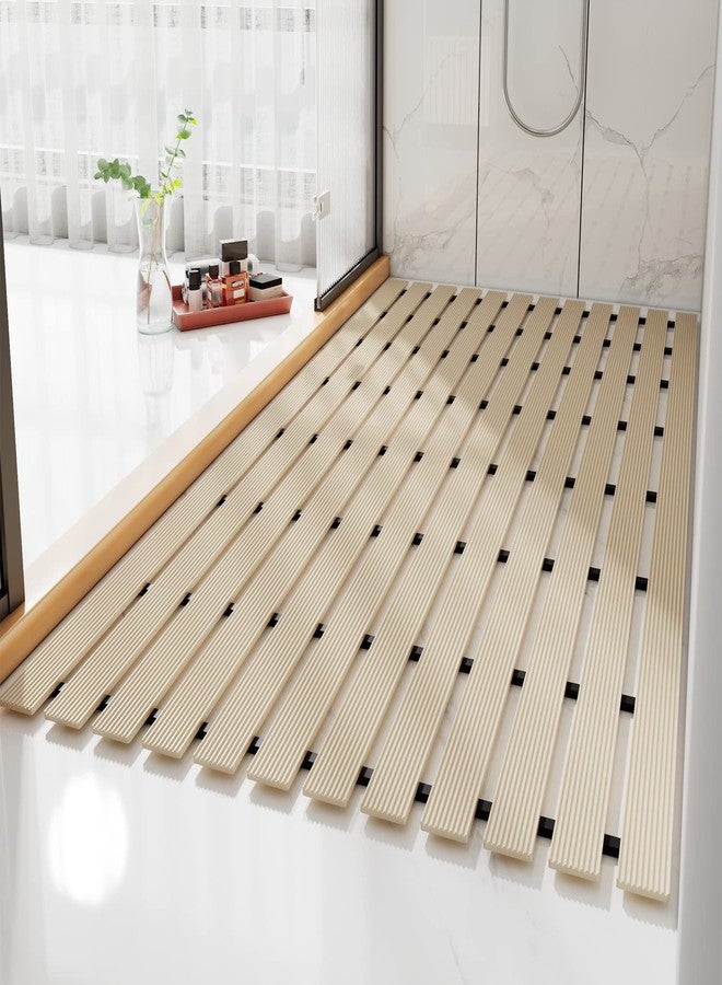 penepico Rectangle Premium Shower Stall Mats Non Slip Simple Fashionable,Extra Large Bathroom Bath Mats, Sensory Floor Mat with Hole,Kitchen Pool Apartments Hotel Bathroom Rubber Secure Mats(Beige 24"*35", 1) - Image 1