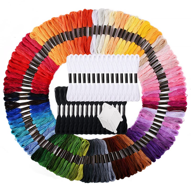 VICOVI Friendship Bracelet String Kits 100 Colors Embroidery Floss and 15 Skeins White  15 Skeins Black Color 10 Pcs Plastic Floss Bobbins for Cross Stitch Threads Bracelet Yarn Craft Floss