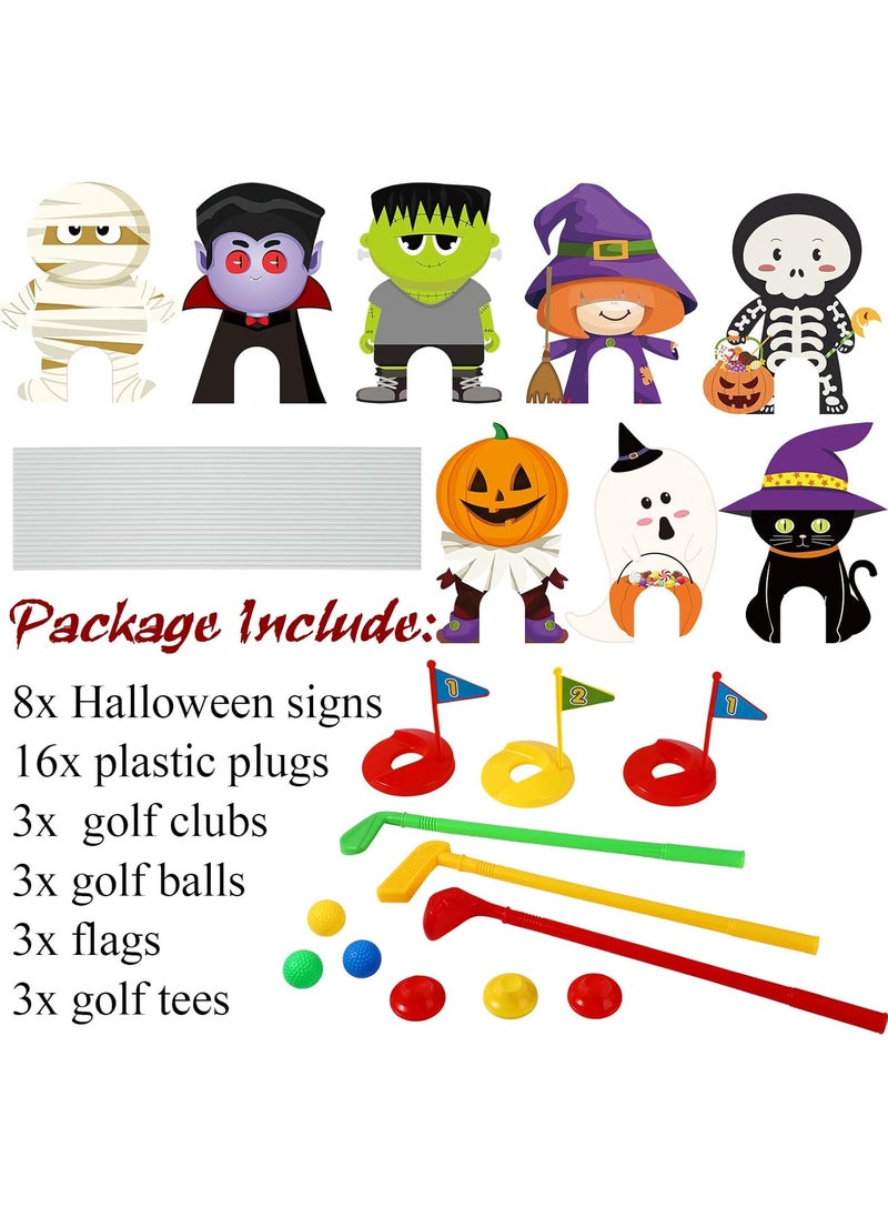 Sratte Halloween Golf Game Set Halloween Party Mini Golf Toy Mini Golf Club Set 3 Balls 3 Golf Sticks 3 Flags 3 Tees 8 Halloween Lawn Yard Decorations for Indoor Outdoor Party Supplies Scary Style  - Image 2