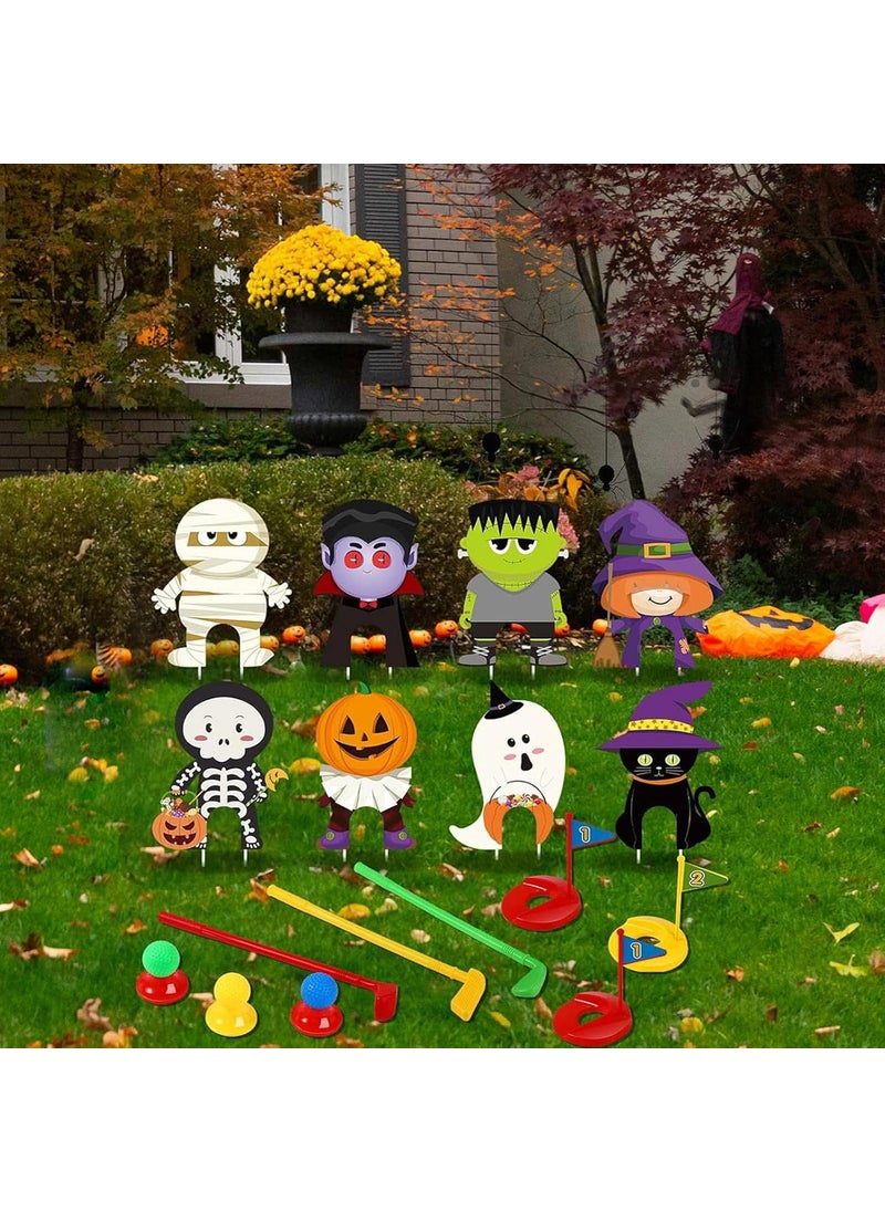 Sratte Halloween Golf Game Set Halloween Party Mini Golf Toy Mini Golf Club Set 3 Balls 3 Golf Sticks 3 Flags 3 Tees 8 Halloween Lawn Yard Decorations for Indoor Outdoor Party Supplies Scary Style  - Image 1