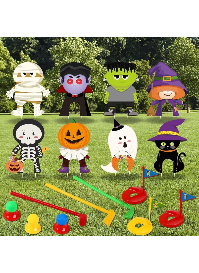 Sratte Halloween Golf Game Set Halloween Party Mini Golf Toy Mini Golf Club Set 3 Balls 3 Golf Sticks 3 Flags 3 Tees 8 Halloween Lawn Yard Decorations for Indoor Outdoor Party Supplies Scary Style  - Image 4