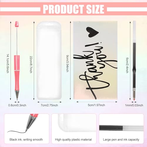 Olutacot 600 Pcs Plastic Beadable Pens Bulk Beadable Pens Kit 120 Ballpoint Pen Black Ink Beaded Pens with 240 Refills 120 Pen Packaging Bags 120 Thank You Cards for School DIY Making Office Supplies - Image 3