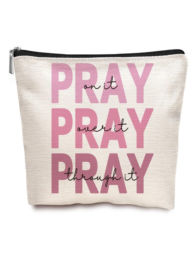 Canvas Makeup Bag for Women, Inspirational God Says I Am Cosmetic Pouch, 70th 80th Birthday, Travel Toiletry Organizer with Sports & Floral Patterns (Pray) - Image 1