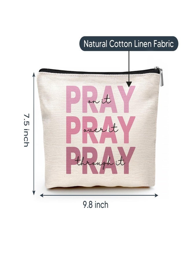 Canvas Makeup Bag for Women, Inspirational God Says I Am Cosmetic Pouch, 70th 80th Birthday, Travel Toiletry Organizer with Sports & Floral Patterns (Pray) - Image 2
