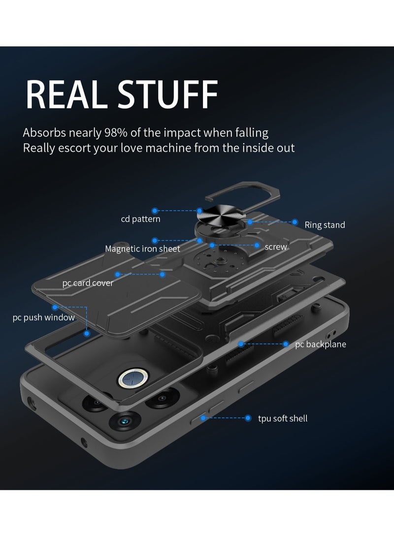 for Infinix GT20 Pro 5G Case, Card Holder & Slide Camera Lens Cover, Magnetic Ring Holder Kickstand Protective Phone Case for Infinix GT20 Pro 5G, Black - Image 4