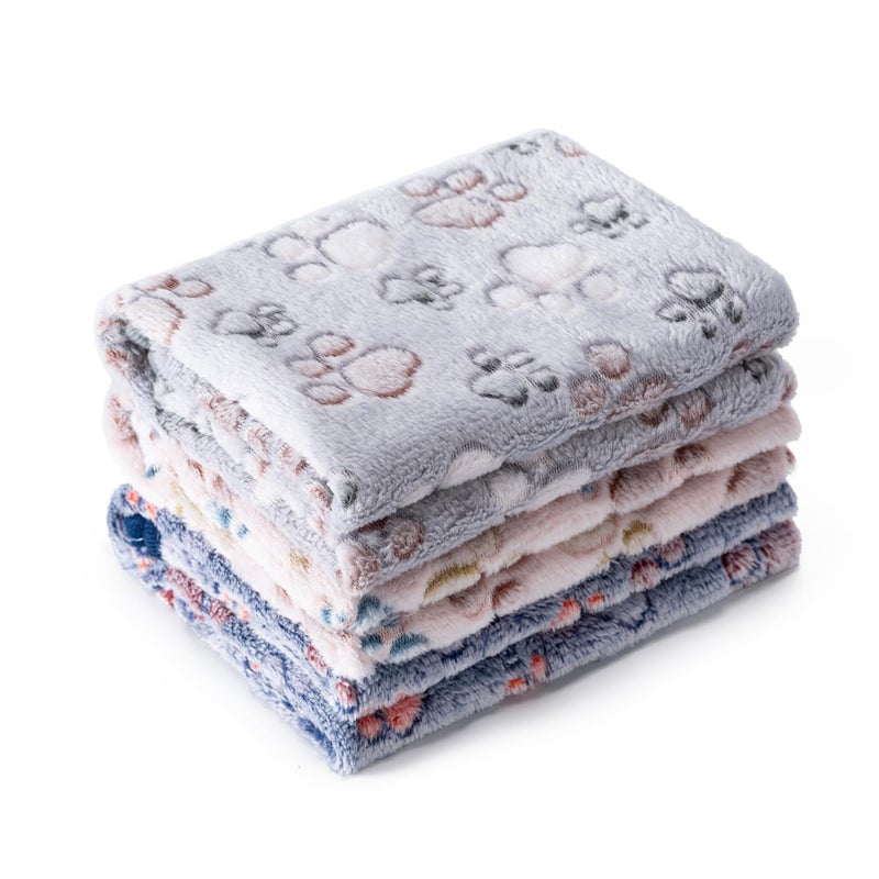 CADONO 1 Pack 3 Blankets Super Soft Fluffy Premium Fleece Pet Blanket Flannel Paw Printed Throw for Dog Puppy Cat Small 23x16 Beige Grey Navy - Image 2