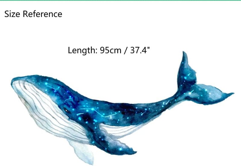 Zaiphany 38W Large Blue Whale Wall Decals Peel and Stick for Nursery Kids Bedroom DecorWhale Wall Stickers Nursery Cartoon for Girl BedroomHumpback Whale Wall DecalWhale Pictures for Nursery - Image 2