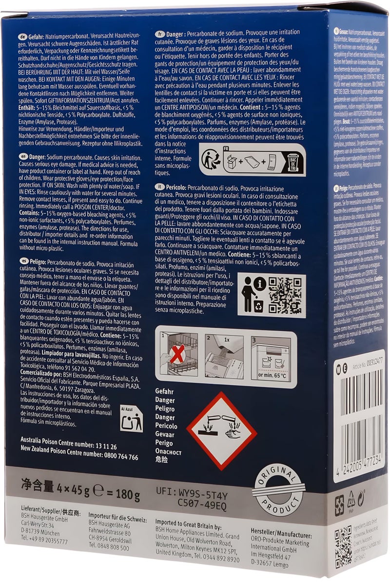 Bosch 312477 Dishwasher Cleaner - 1 Pack of 4 Bags (Total: 6.4 oz / 180g, Each 1.6 oz / 45g) - Removes Limescale & Grease - Improves Performance & Extends Appliance Life - Image 4