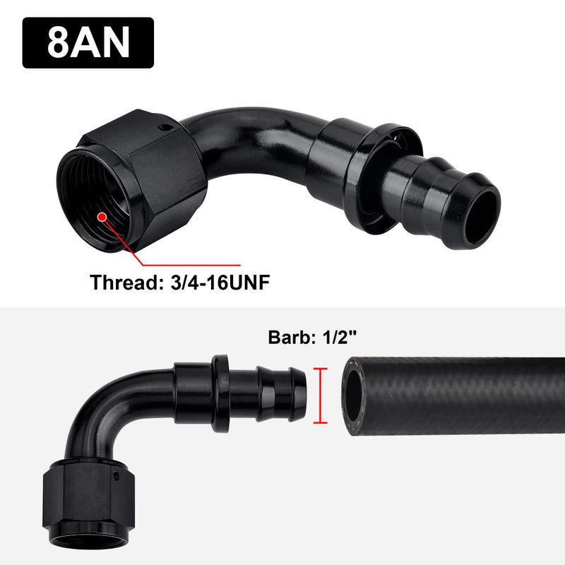 Evil Energy 8AN 90 Degree Push Lock Hose Fitting End Black 2PCS - Image 2