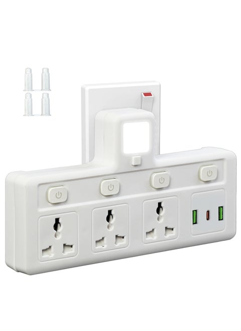 مقبس تمديد متعدد المقابس مع 3 موسعات USB على الحائط مع 3 منافذ ومحول منفذ موسع الطاقة الكهربائية للمنزل والمكتب والمطبخ باللون الأبيض