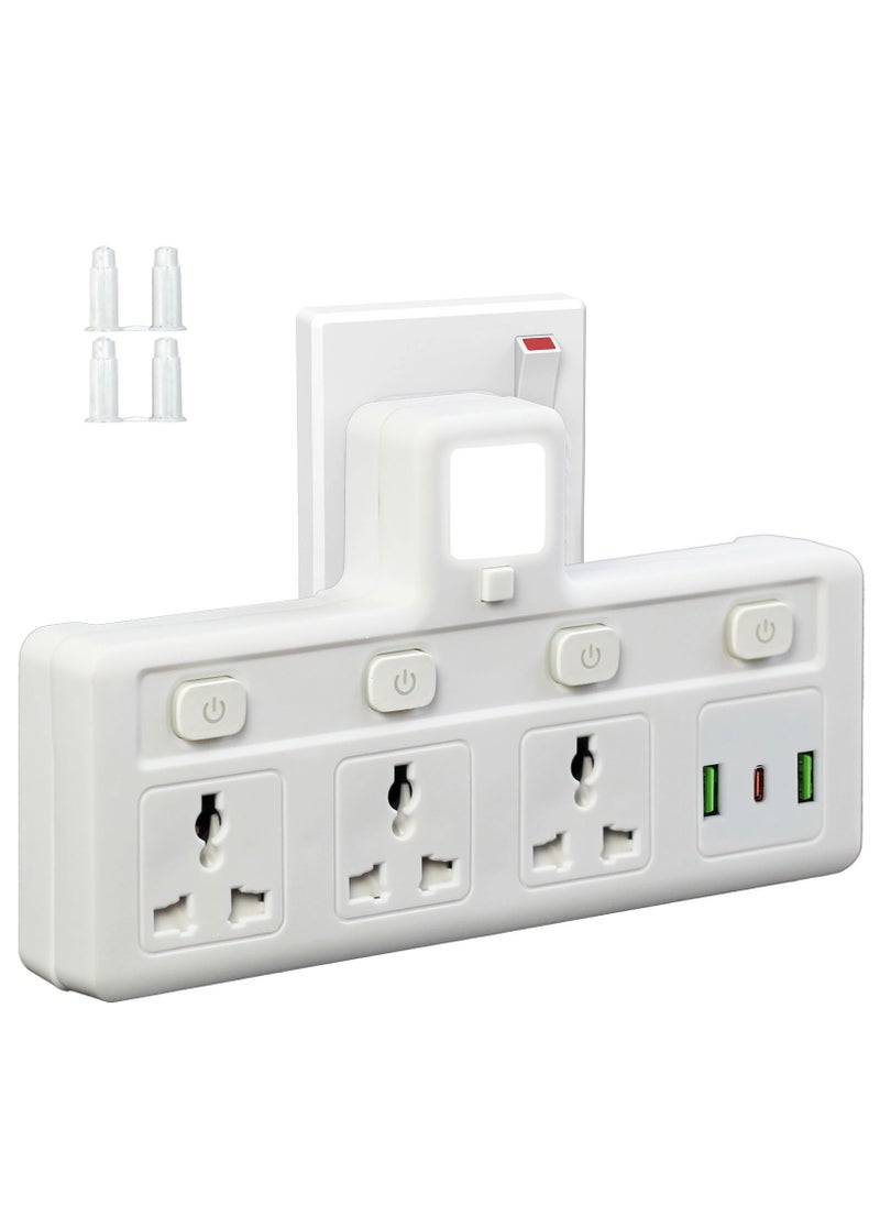 سكاي تاتش - مقبس تمديد متعدد المقابس مع 3 موسعات USB على الحائط مع 3 منافذ ومحول منفذ موسع الطاقة الكهربائية للمنزل والمكتب والمطبخ باللون الأبيض - Image 1