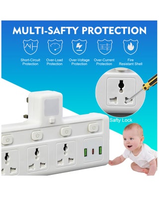 مقبس تمديد متعدد المقابس مع 3 موسعات USB على الحائط مع 3 منافذ ومحول منفذ موسع الطاقة الكهربائية للمنزل والمكتب والمطبخ باللون الأبيض - view 5