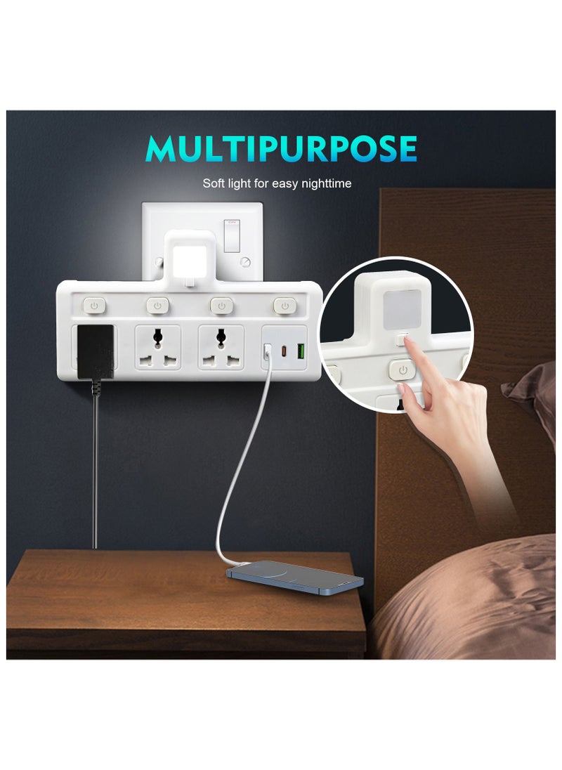 سكاي تاتش - مقبس تمديد متعدد المقابس مع 3 موسعات USB على الحائط مع 3 منافذ ومحول منفذ موسع الطاقة الكهربائية للمنزل والمكتب والمطبخ باللون الأبيض - Image 1
