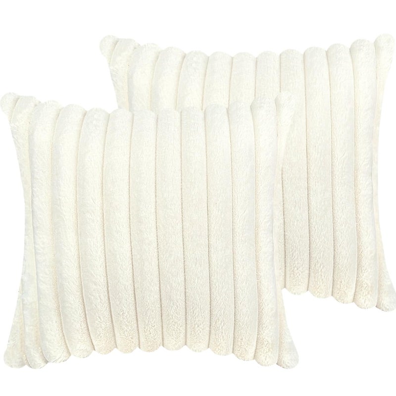18x18 Throw Pillow Covers Set of 2 Decorative Faux Fur Covers for Bed Couch Soft Fluffy Pillow Cover with Velvet Back for Living Room Neutral Home Dcor Accent for Sofa Cream White