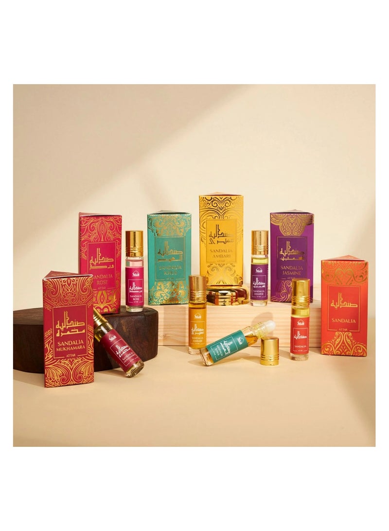 DUKHNI Attar Oil Set Authentic Arabic Fragrance Oils Sandalia, Sandal Mukhamara, Sandal Rose, Sandal Ambari, Sandal Khus, Sandal Jasmine 6ml each - Image 1