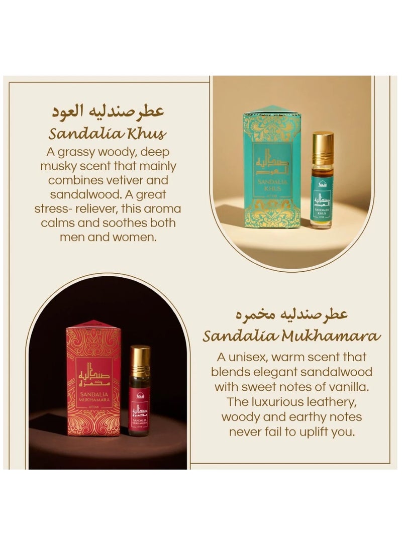 DUKHNI Attar Oil Set Authentic Arabic Fragrance Oils Sandalia, Sandal Mukhamara, Sandal Rose, Sandal Ambari, Sandal Khus, Sandal Jasmine 6ml each - Image 5