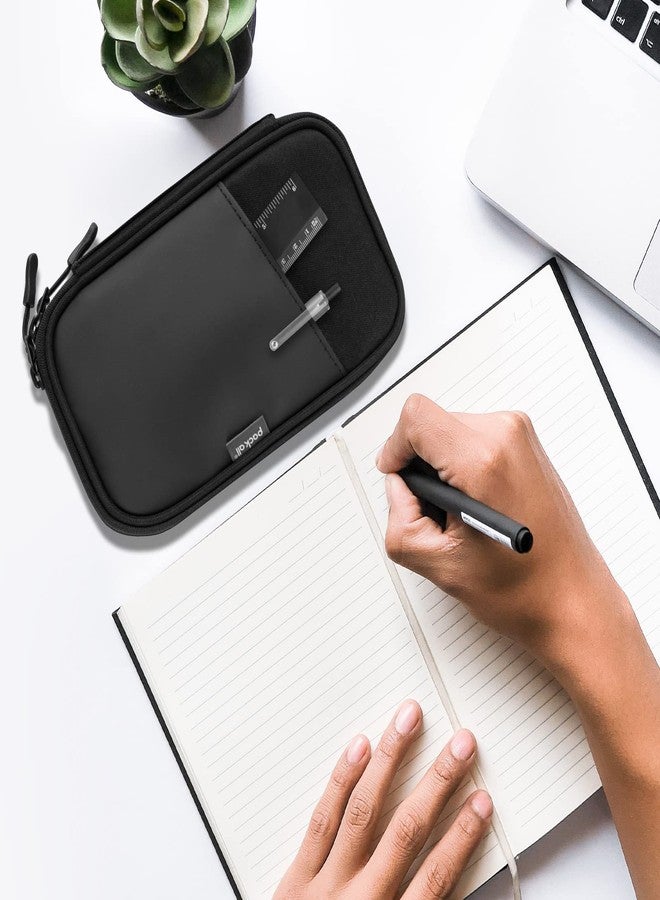 pack all Pencil Pen Case, Portable Pencil Pouch with Zipper, Compact Stationery Bag Makeup Bag, Pencil Bag for Home Office(Black) - Image 2