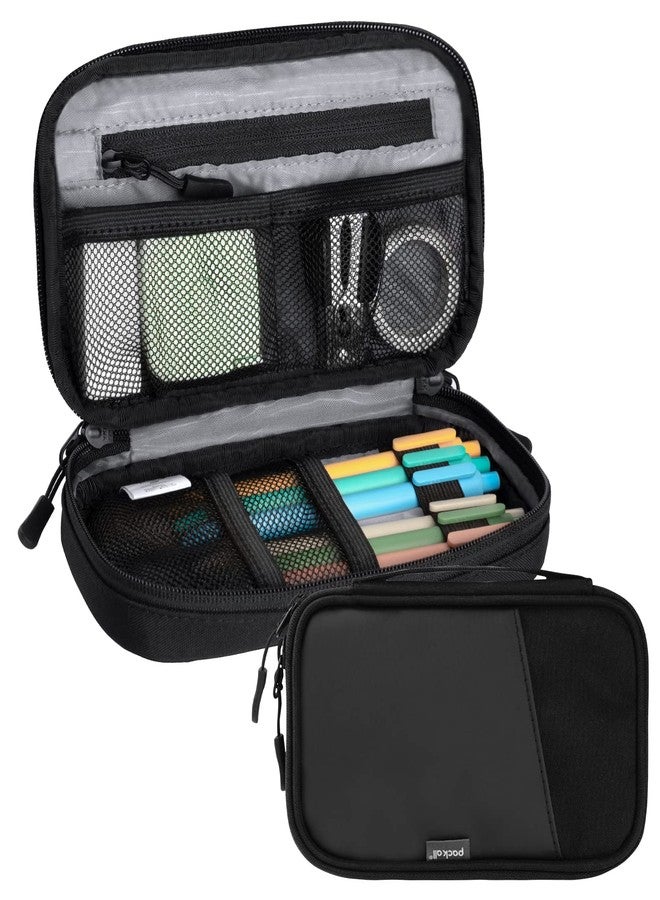 pack all Pencil Pen Case, Portable Pencil Pouch with Zipper, Compact Stationery Bag Makeup Bag, Pencil Bag for Home Office(Black) - Image 1