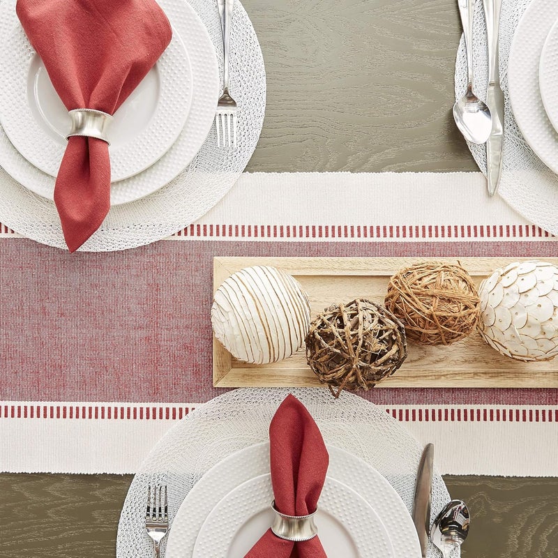 DII Dobby Stripe Woven Table Runner, 13x108-inch, Barn Red - Image 5