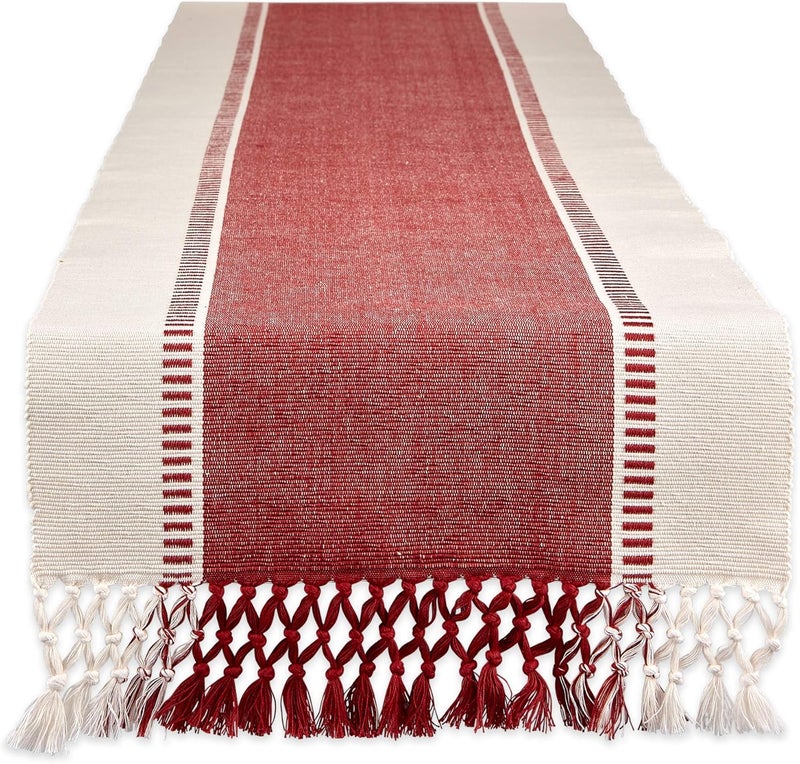 DII Dobby Stripe Woven Table Runner, 13x108-inch, Barn Red - Image 1