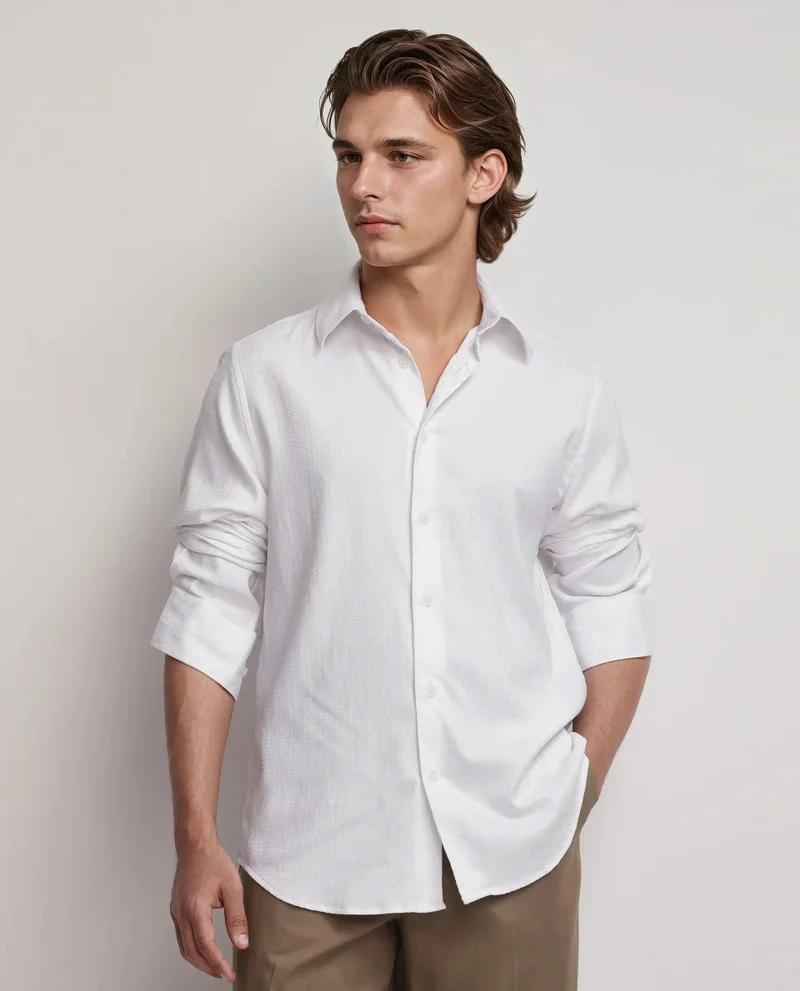 Rare Rabbit Men's Dobby Weave Solid Shirt