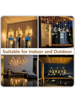 Generic 3.5M 11.4ftLED Star Moon Curtain, Decorative Starry String Curtain Lights Moons and Stars LED Night Light for Ramadan He Decoration Party, USB and Battery Box Powered (Warm White) (Starmoon)  - Image 3
