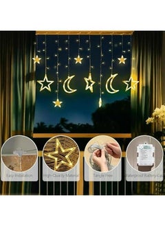 Generic 3.5M 11.4ftLED Star Moon Curtain, Decorative Starry String Curtain Lights Moons and Stars LED Night Light for Ramadan He Decoration Party, USB and Battery Box Powered (Warm White) (Starmoon)  - Image 2