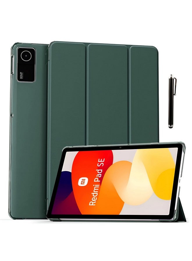 ProElite Case Cover for Redmi Pad SE 11 inch Cover, Smart Flip Case Cover for Redmi Pad SE 11 inch Translucent Back with Stylus Pen [Auto Sleep Wake Feature], Dark Green - Image 1