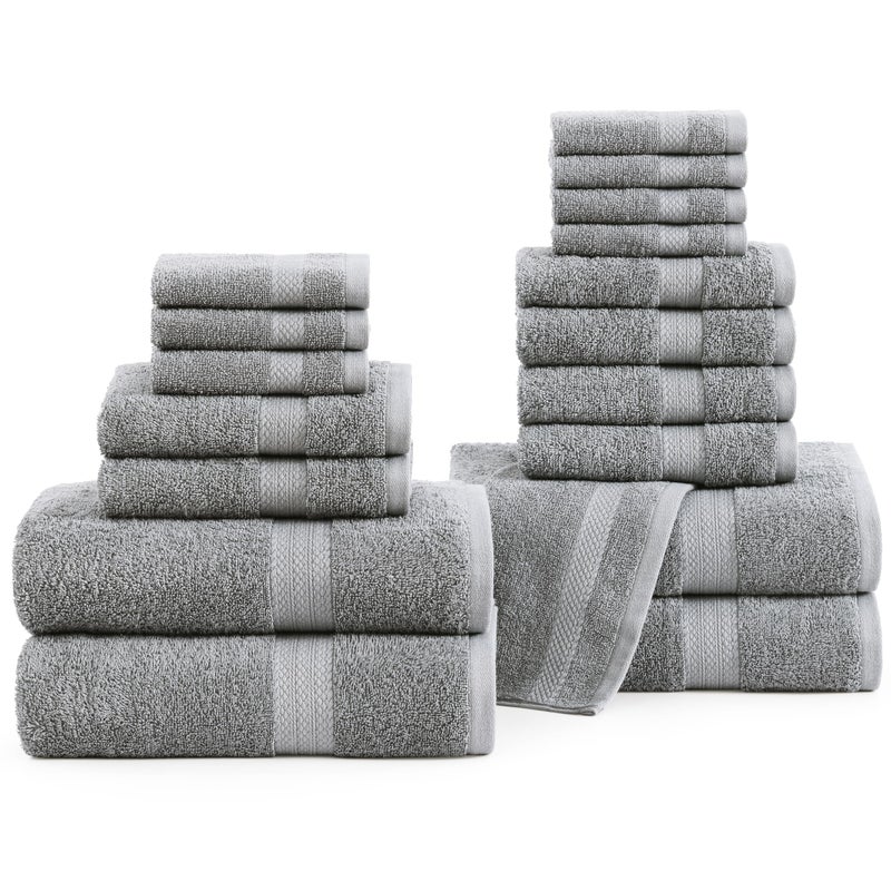 LANE LINEN LANE LINEN 100 Cotton Premium Bathroom Towels Set  18 Pieces  Ring Spun Quick Dry Super Soft  Highly Absorbent  4 Bath 8 Washcloths 6 Hand Towels for Bathroom  Pre Shrunk  Cerulean Blue 