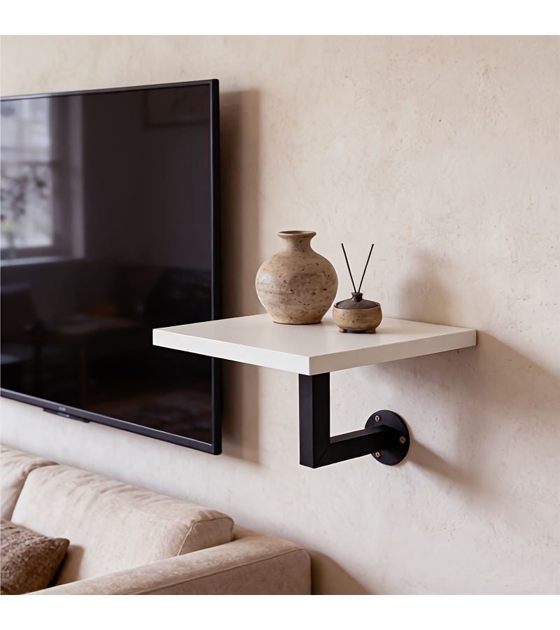 Black Floating Wall Mounted Side Table Space Saving Sturdy Wall Shelf Minimalist Modern Nightstand For Bedroom Sofa Side Table Entryway Bathroom Organizer Small Spaces - Image 1
