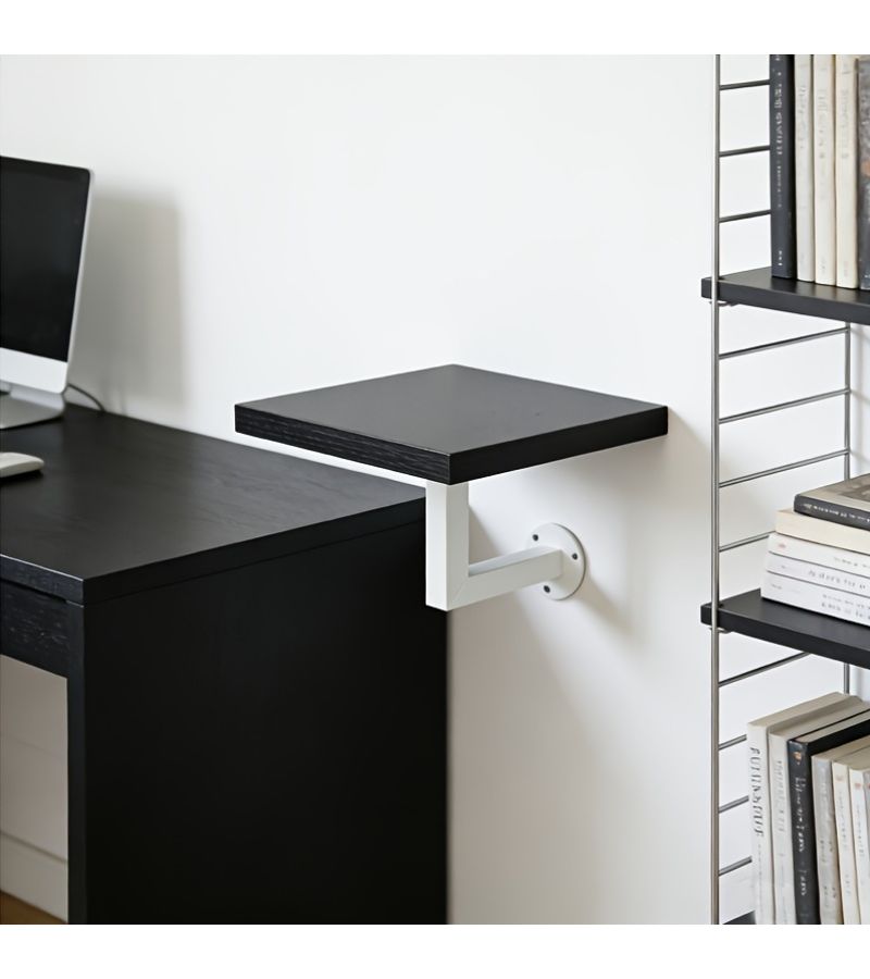 Black Floating Wall Mounted Side Table Space Saving Sturdy Wall Shelf Minimalist Modern Nightstand For Bedroom Sofa Side Table Entryway Bathroom Organizer Small Spaces - Image 3