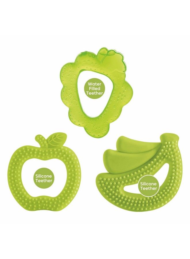 Beebaby Fruit Shape Soft Silicone & Water Filled Teethers Combo With Carrying Case. 100% Bpa Free. 100% Food Grade. (Green Grapes Green Banana & Green Apple) 3 Months + - Image 2