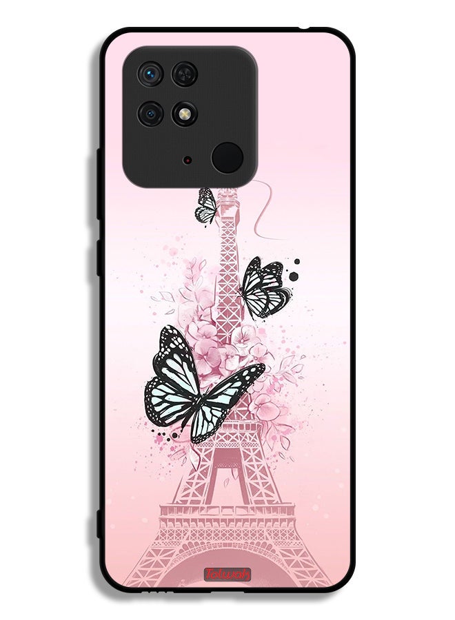 Tolwak Xiaomi Redmi 10C Protective Case Cover Butterflies On Eiffel Tower - Image 2