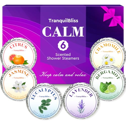 TranquilBliss Shower Steamers Shower Bombs with Natural Fragrance Self Care Relaxation Mothers Day Christmas Birthday for Women and Mom Individually Packaged Purple Set 1 Packs6 Tablets