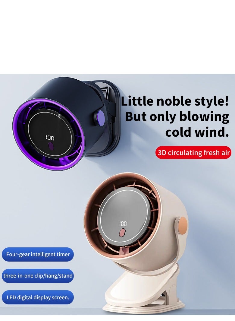 Table Fans, turbofan, Clip fan, Quiet Wall-Mounted Desk Fan, Digital Display Rechargeable USB Fan, 115°Tilt, 100 Speeds, Long Lasting Power, Portable Fan for Home Office Kitchen Travel Camping  - Image 3
