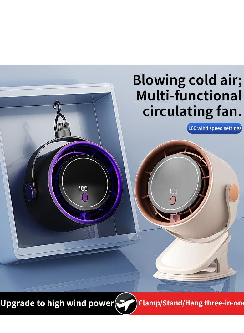 Table Fans, turbofan, Clip fan, Quiet Wall-Mounted Desk Fan, Digital Display Rechargeable USB Fan, 115°Tilt, 100 Speeds, Long Lasting Power, Portable Fan for Home Office Kitchen Travel Camping  - Image 2