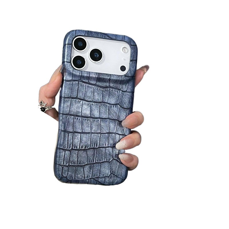 Drop Protection iPhone 16 Leather Texture for 16 Plus 16 Pro 16 Pro Max with Vintage Crocodile Texture and Anti Slip Grip in Blue - Image 1