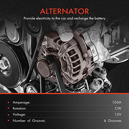 A-Premium Alternator Compatible with Chevrolet/Chevy, Cadillac, GMC Vehicle Models, 4.3L 4.8L 5.0L 5.3L 5.7L 6.0L 6.5L 6.6L 8.1L, 12V 105A CW 6-Groove Pulley, Replace# 10480388 10464438 19244727 - Image 2