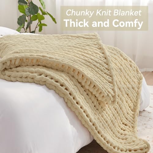 Negwoo Chunky Knit Throw Blanket, 50''*60'' Knitted Throw Chenille Yarn for Bed Couch, Handmade Oatmeal Crochet Big Thick Blanket, Machine Washable Cute Comfy Blanket for Home Decor - Image 5