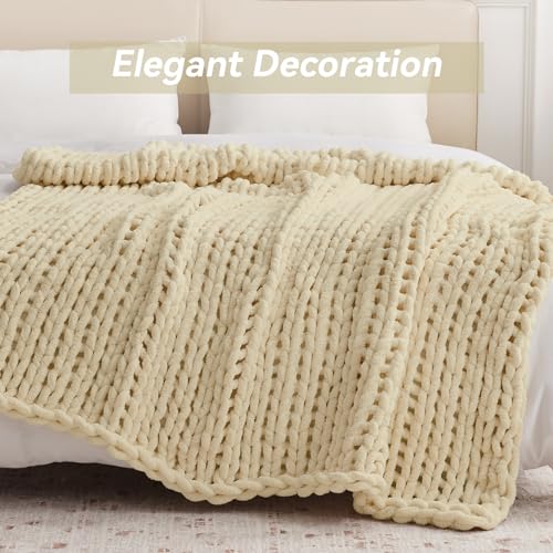 Negwoo Chunky Knit Throw Blanket, 50''*60'' Knitted Throw Chenille Yarn for Bed Couch, Handmade Oatmeal Crochet Big Thick Blanket, Machine Washable Cute Comfy Blanket for Home Decor - Image 3