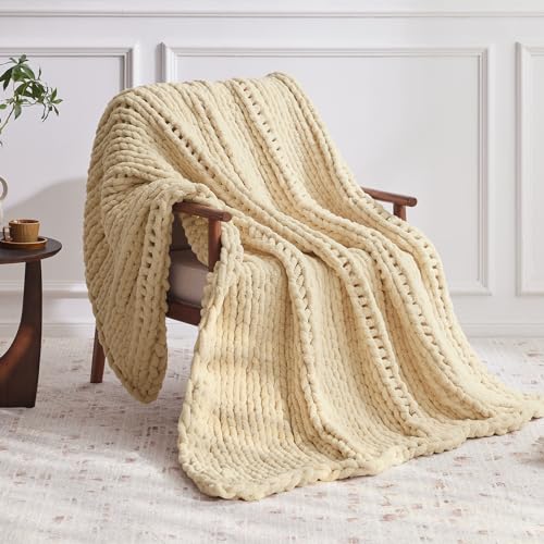 Negwoo Chunky Knit Throw Blanket, 50''*60'' Knitted Throw Chenille Yarn for Bed Couch, Handmade Oatmeal Crochet Big Thick Blanket, Machine Washable Cute Comfy Blanket for Home Decor - Image 2